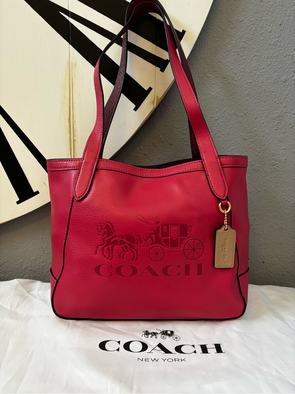Coach Tote 27 with Horse and Carriage Pink/Red
